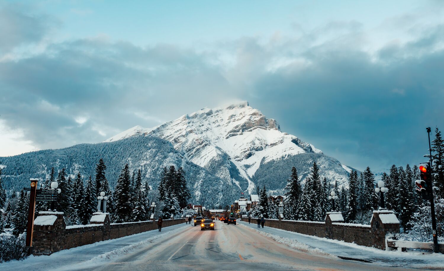 Cascade mountain at the end of Banff Avenue in winter in Banff National Park