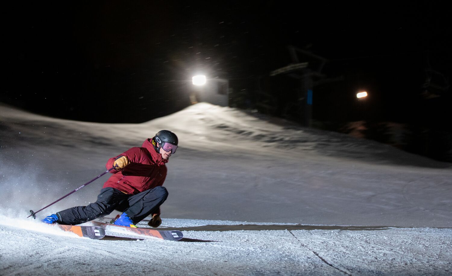 A person night skiing at Mount Norquay in Banff National Park