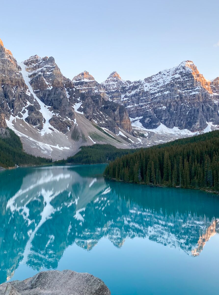 Moraine Lake at Sunrise from the rockpile trail in Banff National Park