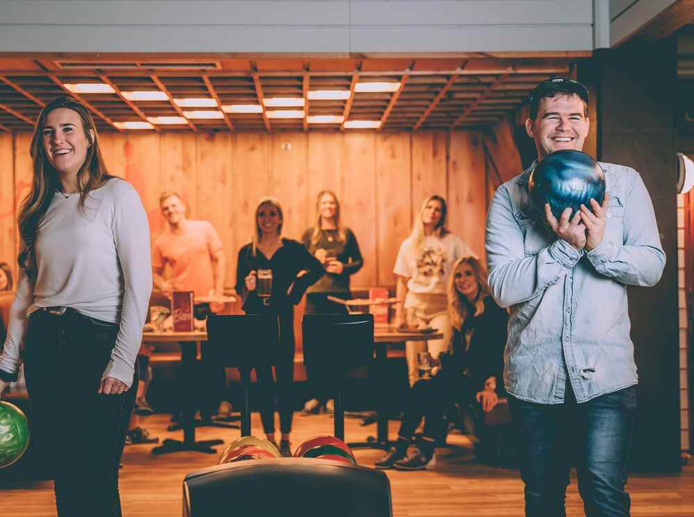 A group of people bowling in Banff National Park