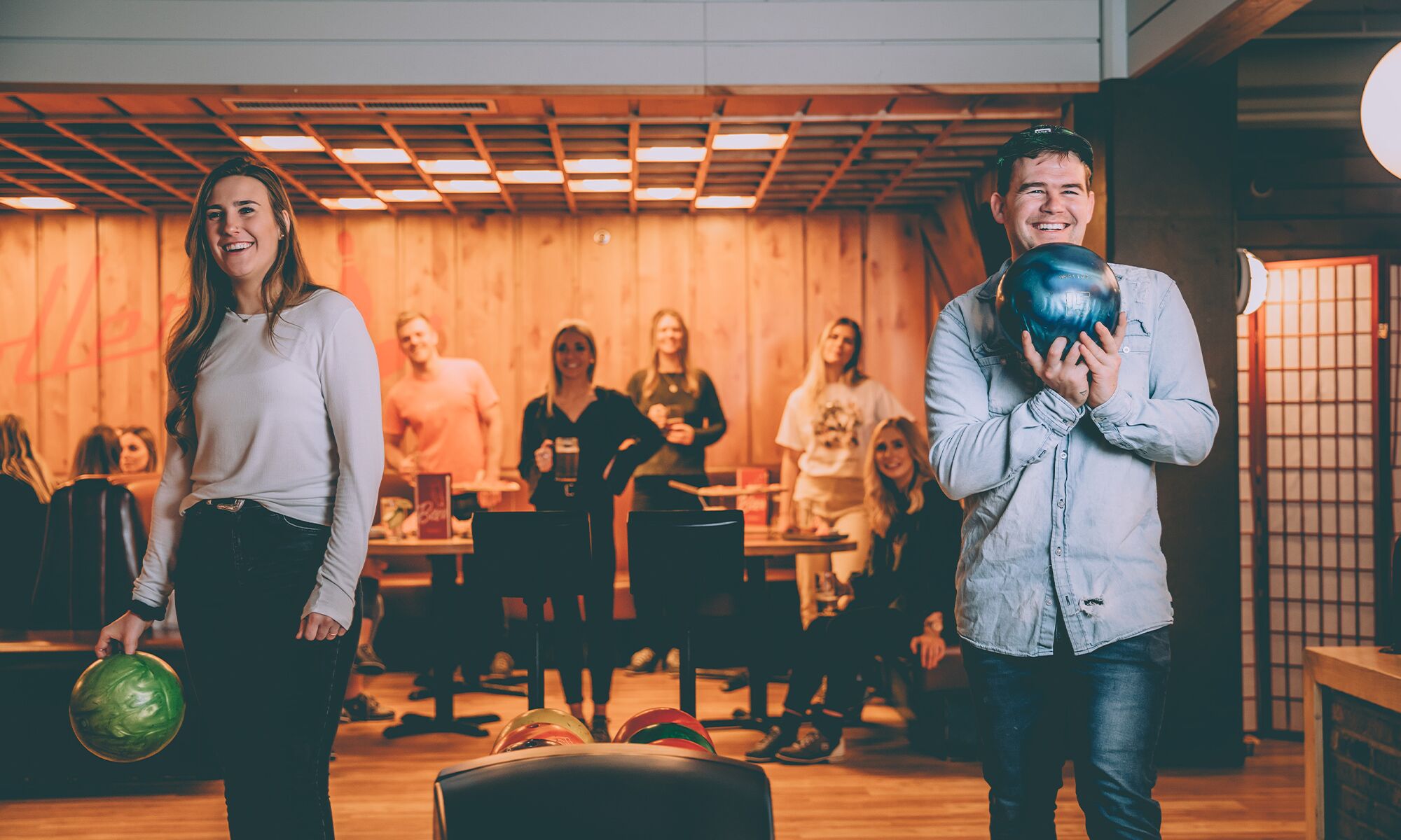 A group of people bowling in Banff National Park