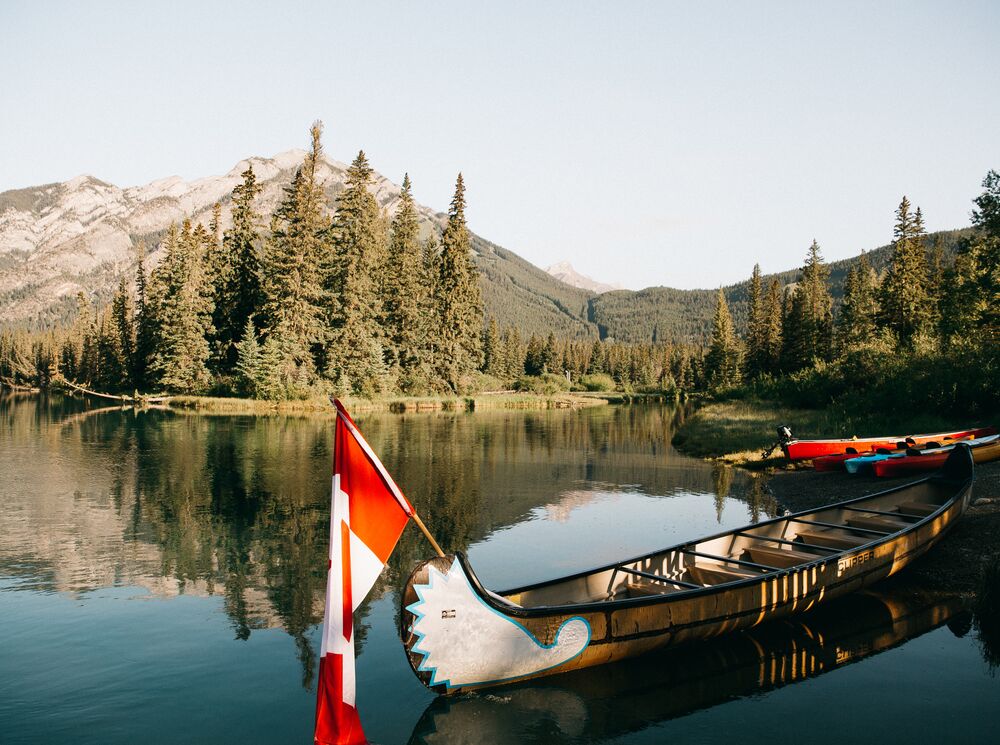 A canoe on the Bow River in Banff National Park