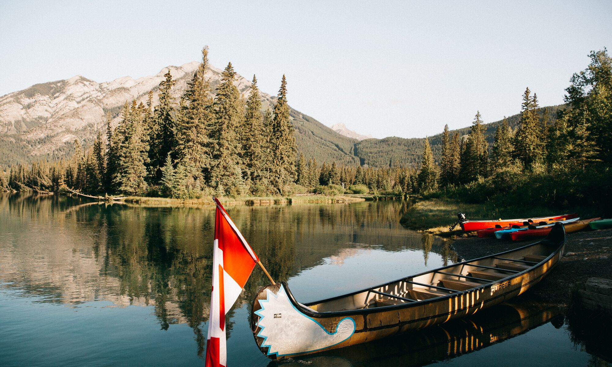 A canoe on the Bow River in Banff National Park