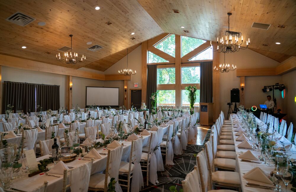 Grey Wolf Room set for a wedding at Rocky Mountain Resort