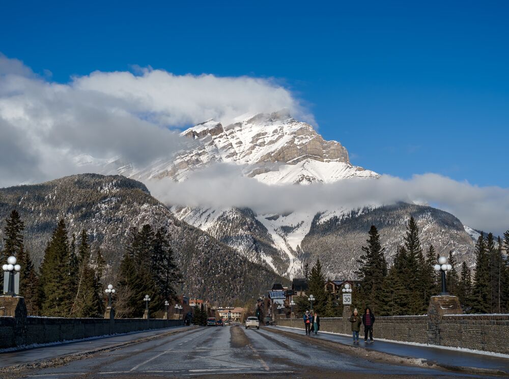 Cascade mountain at the end of Banff Ave in Banff National Park