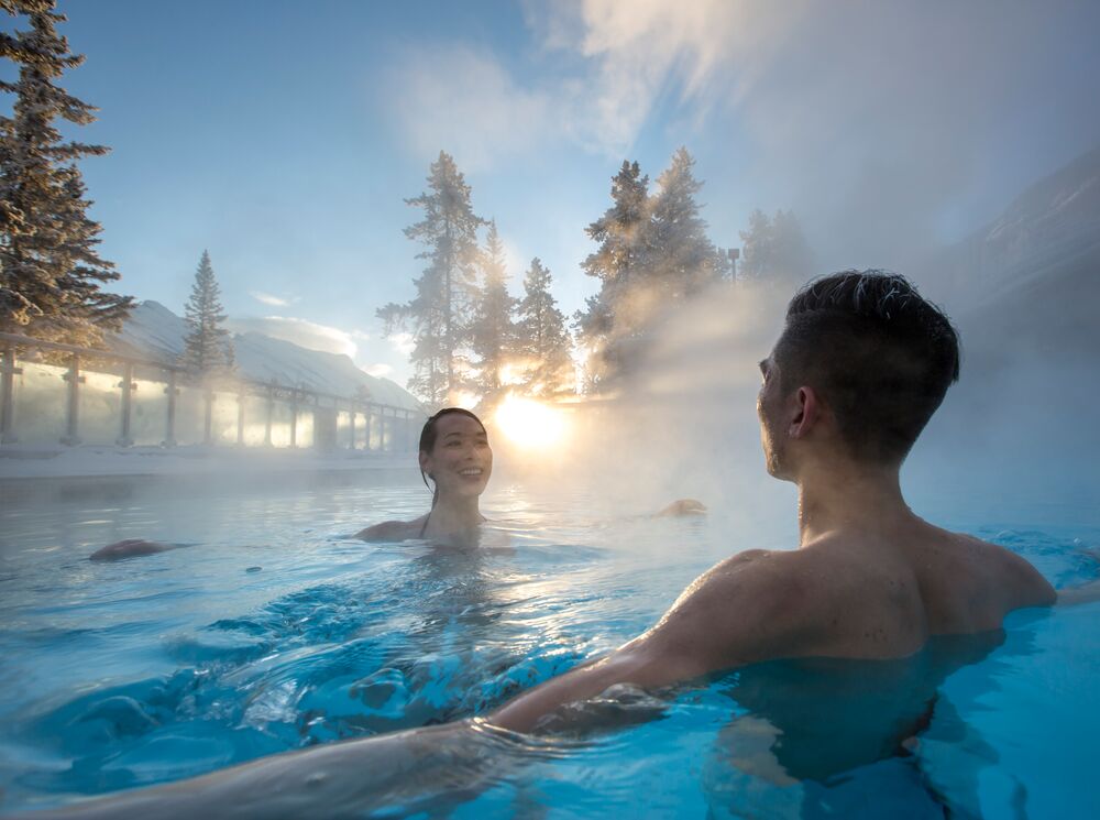 A couple in the Banff Upper Hot Springs 
