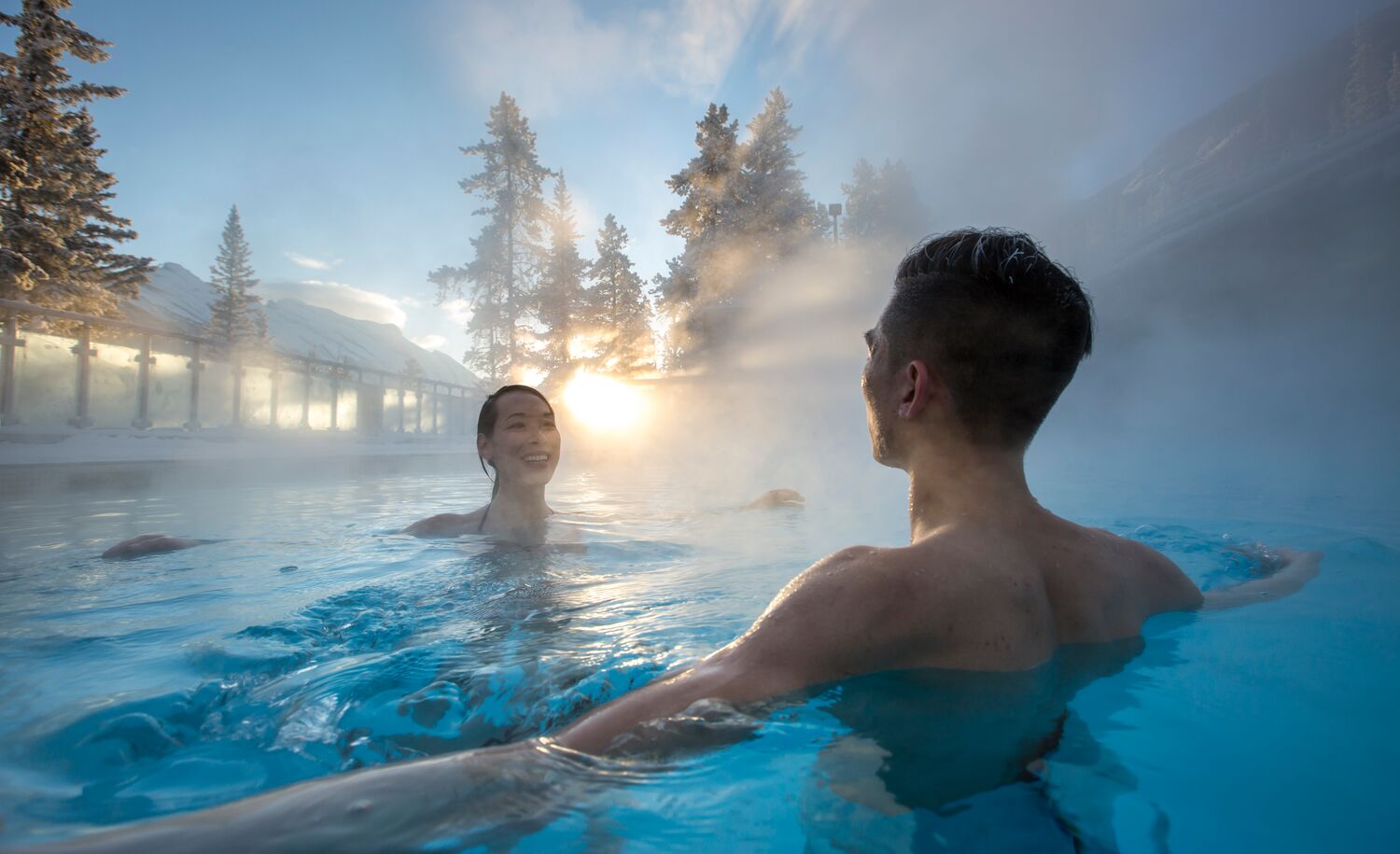 A couple in the Banff Upper Hot Springs 