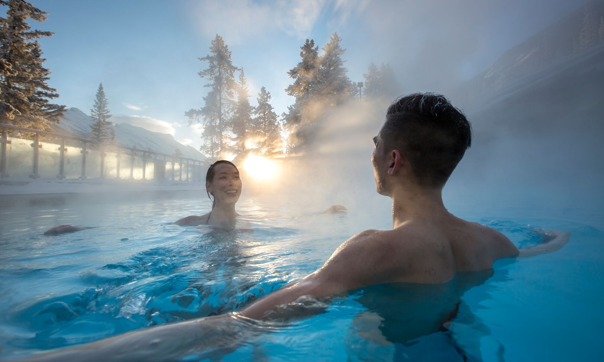 A couple in the Banff Upper Hot Springs 