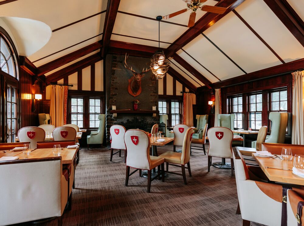 Interior of the Waldhaus Restaurant at the Fairmont Banff Springs in Banff National Park.