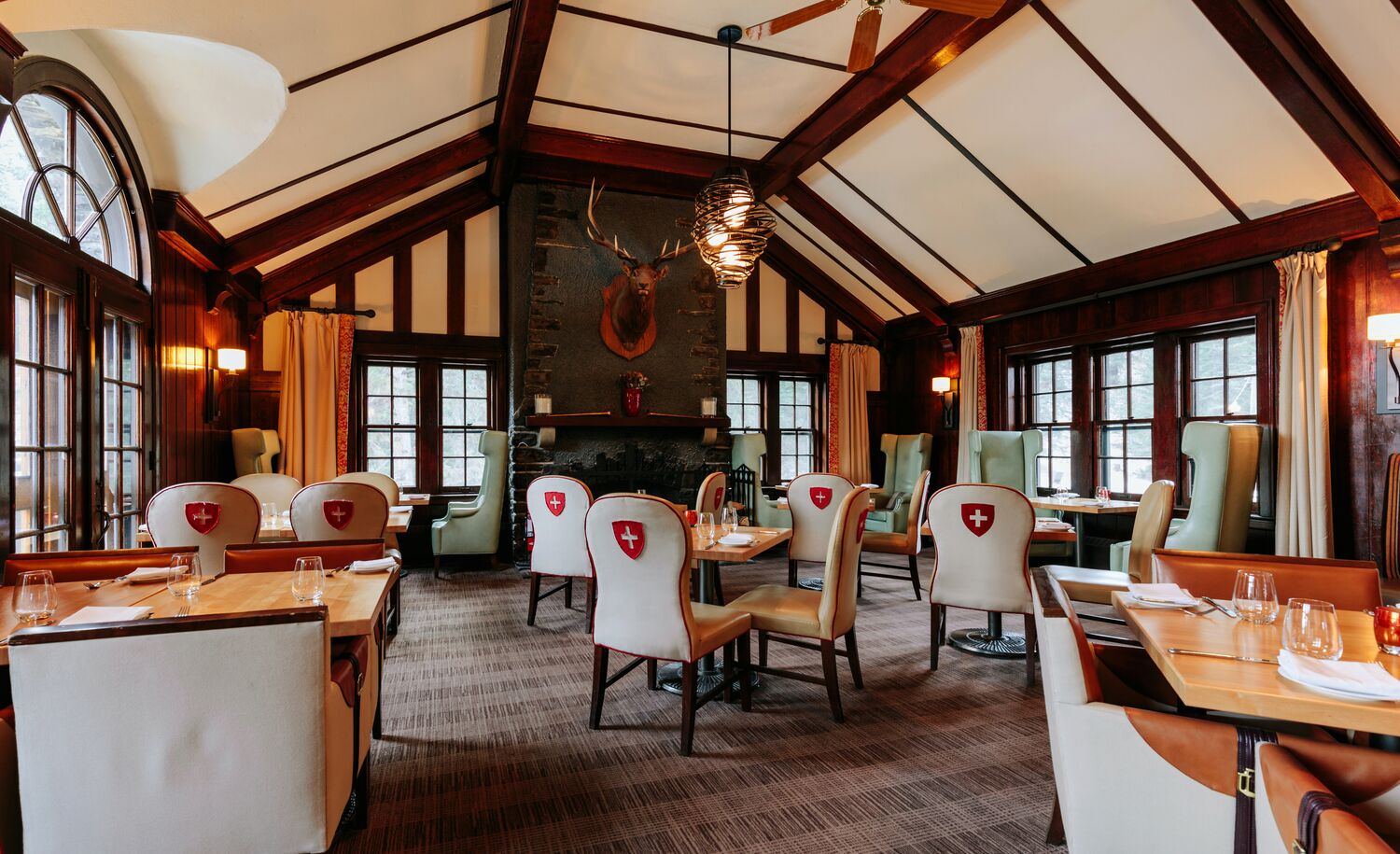 Interior of the Waldhaus Restaurant at the Fairmont Banff Springs in Banff National Park.