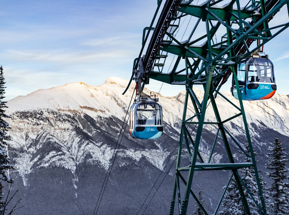 The Banff gondola in winter in Banff National Park