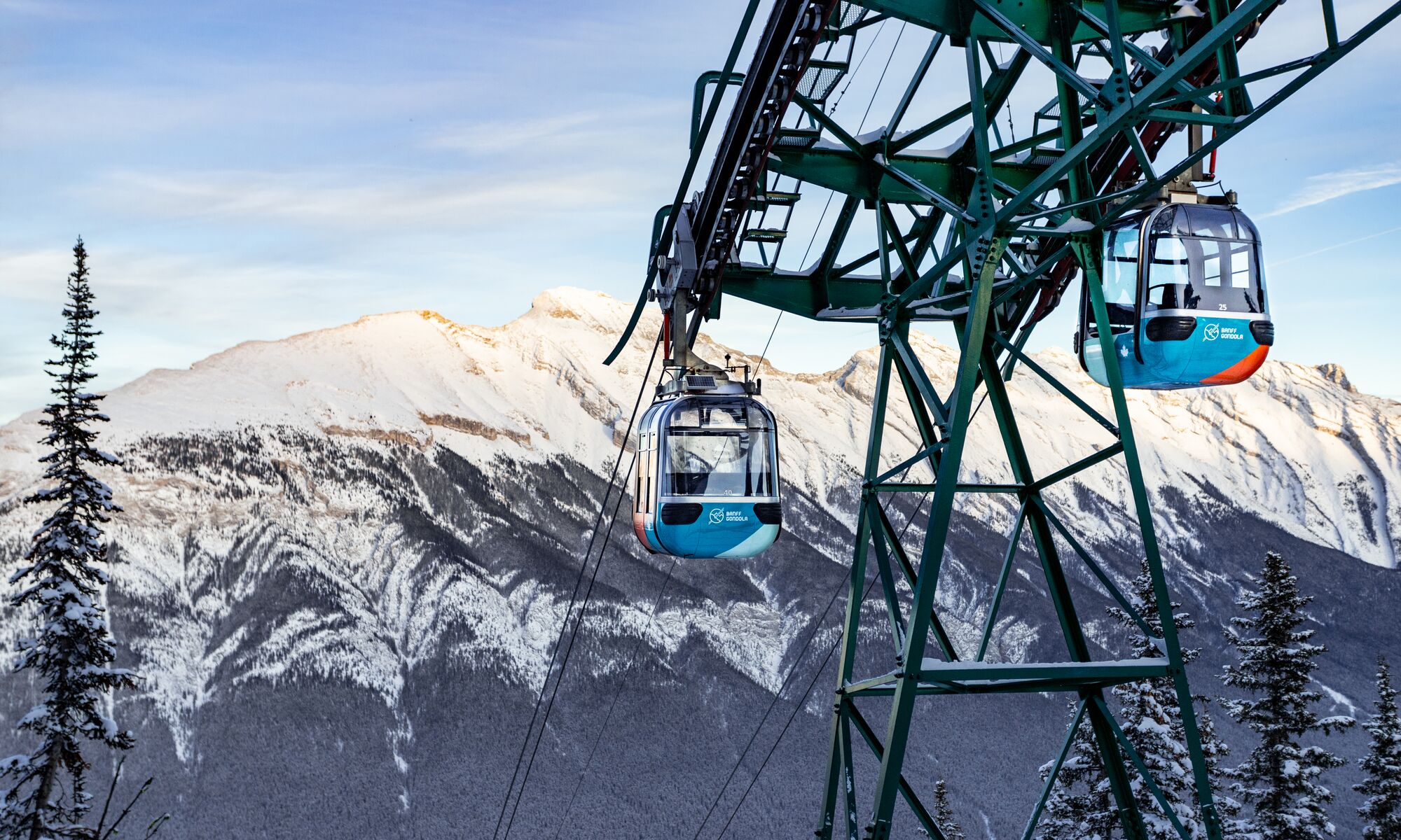 The Banff gondola in winter in Banff National Park