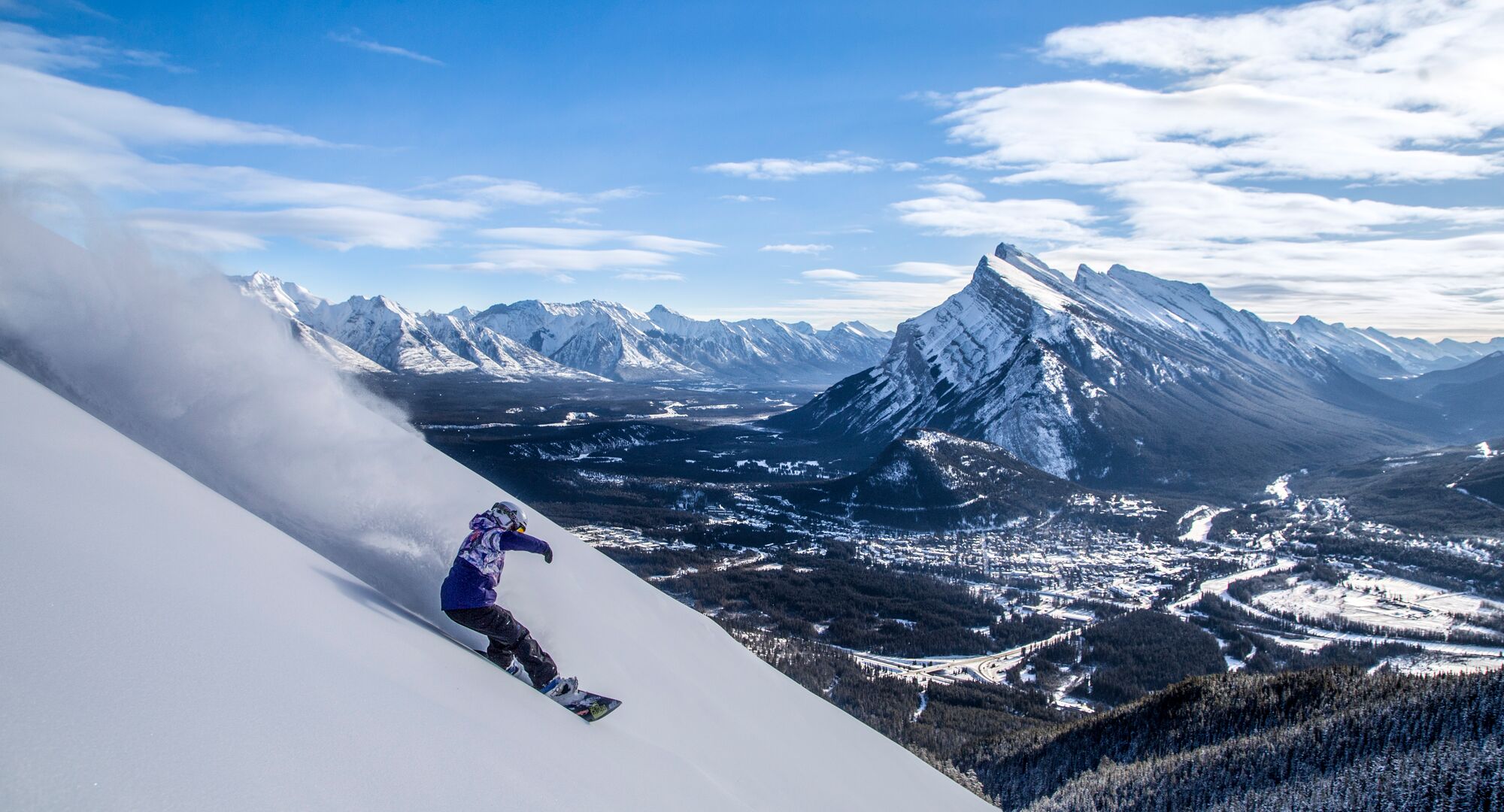 A person snowboarding at Mount Norquay in Banff National Park