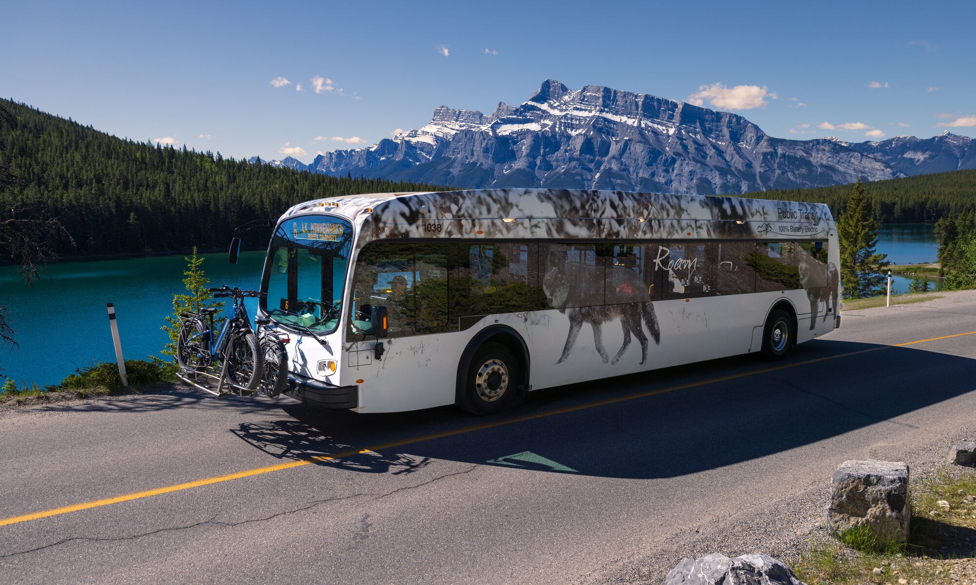 Roam Transit driving in Banff National Park towards Lake Minnewanka