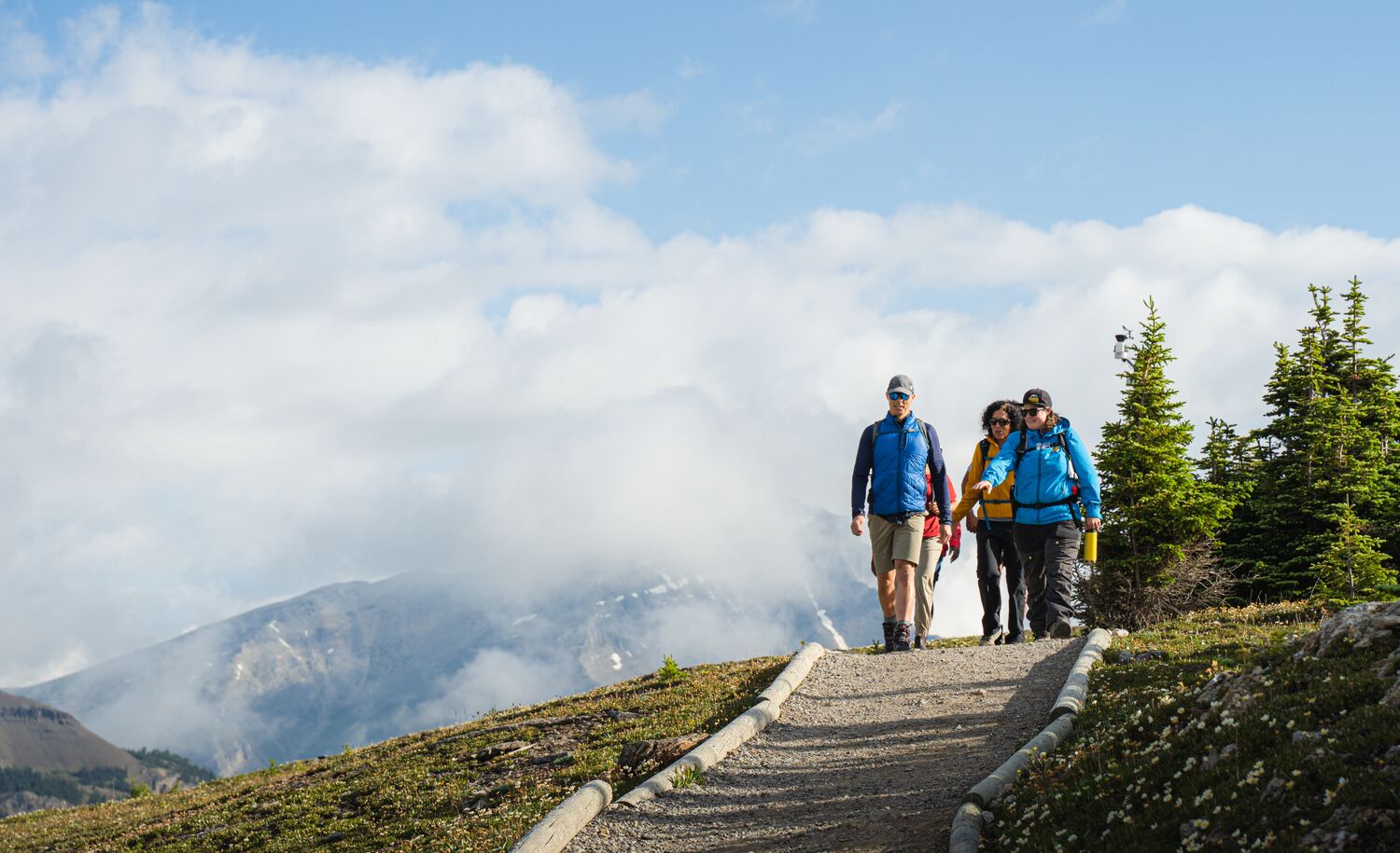 A group of people on a guided hike in Banff National Park
