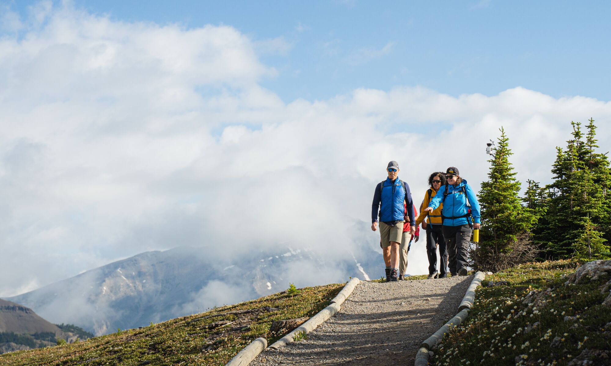 A group of people on a guided hike in Banff National Park
