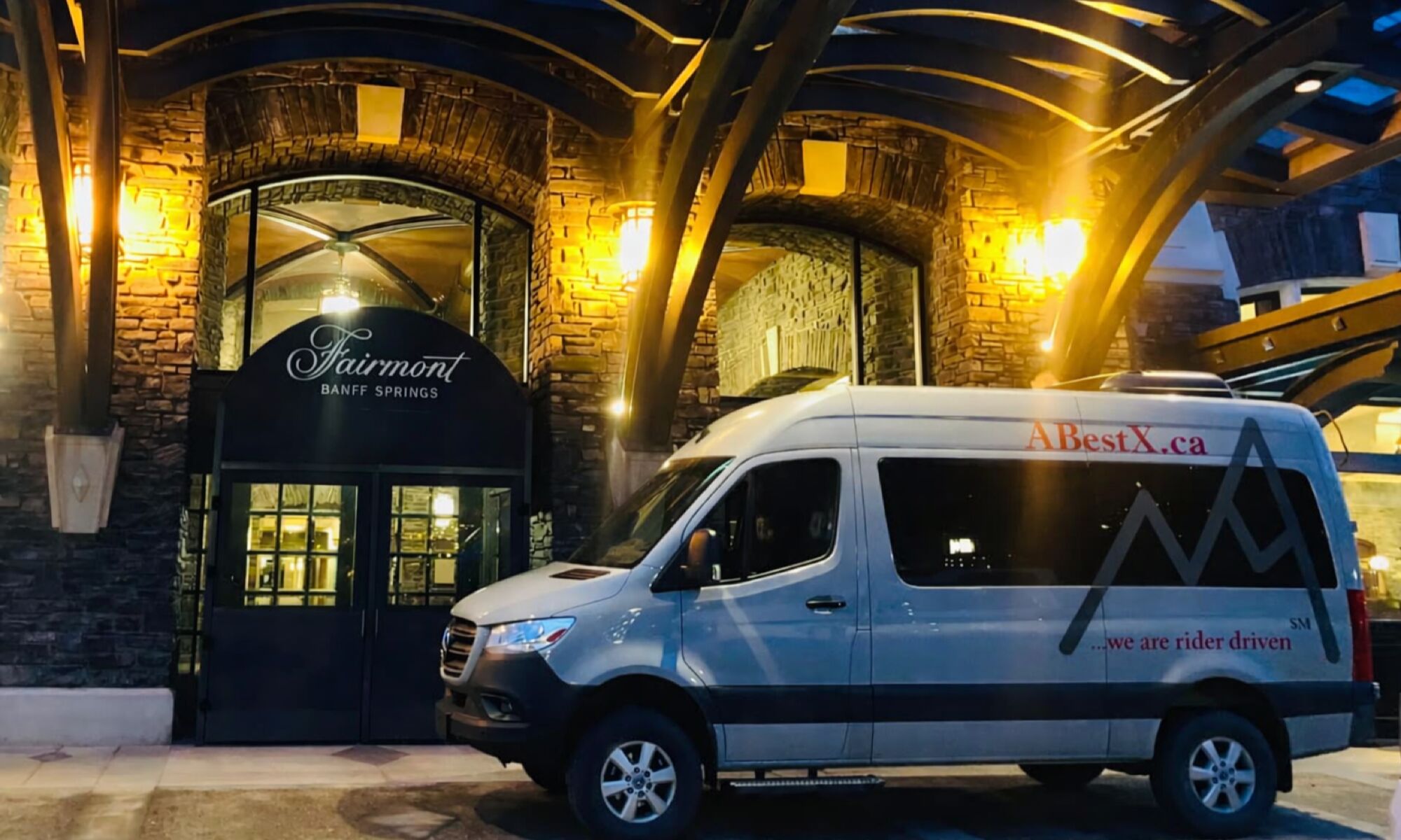 ABest tours in front of the Fairmont Banff Springs in Banff National Park