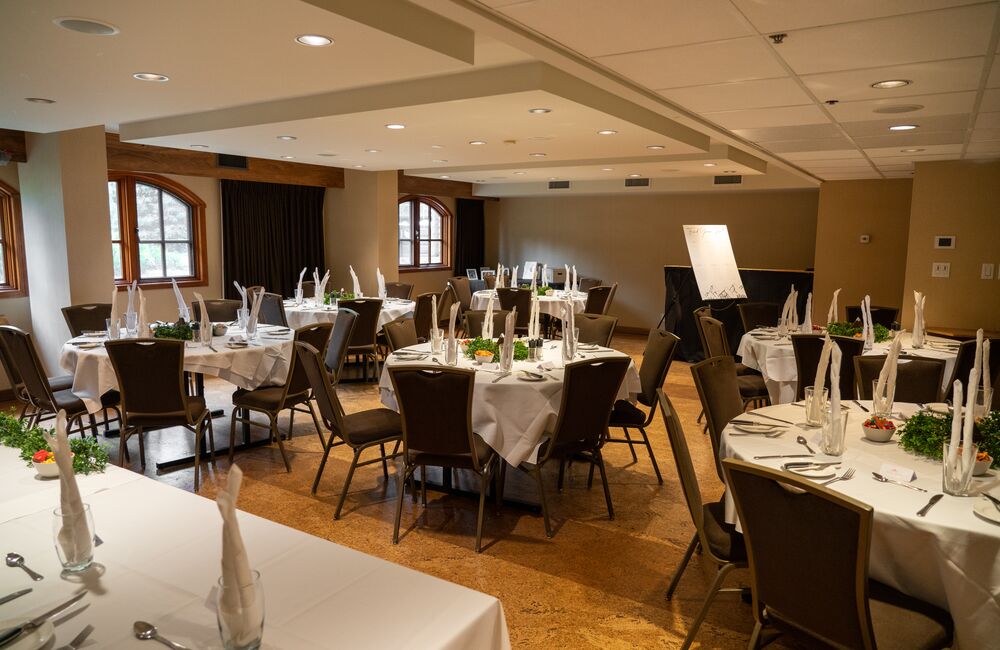 Woodlands Room at Caribou Lodge and Spa set up for a wedding