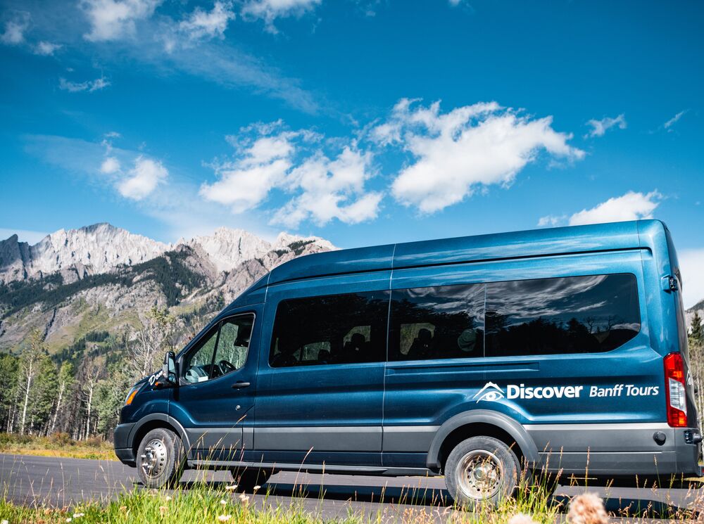 A Discover Banff Tour bus in Banff National Park