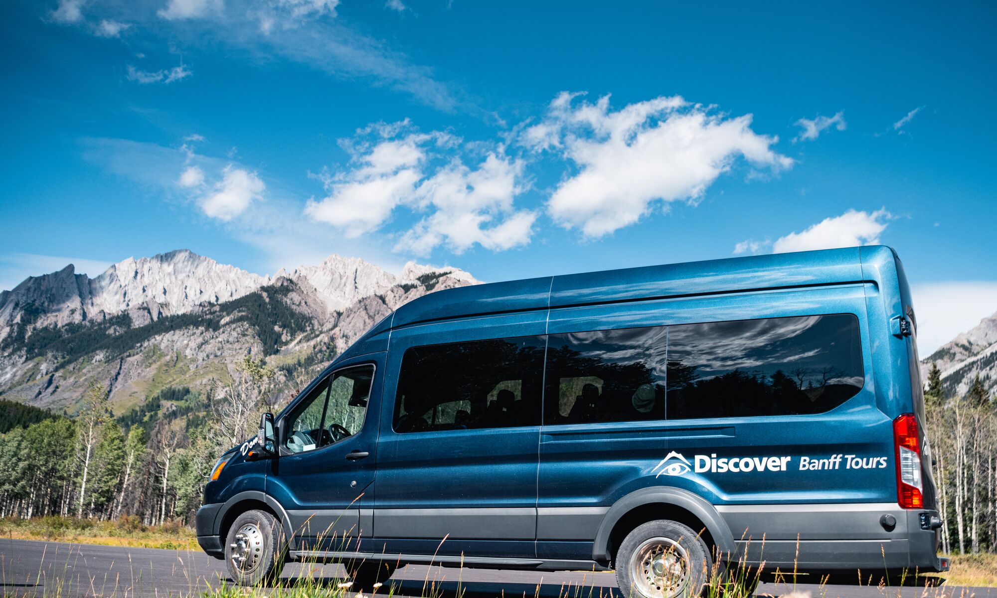 A Discover Banff Tour bus in Banff National Park