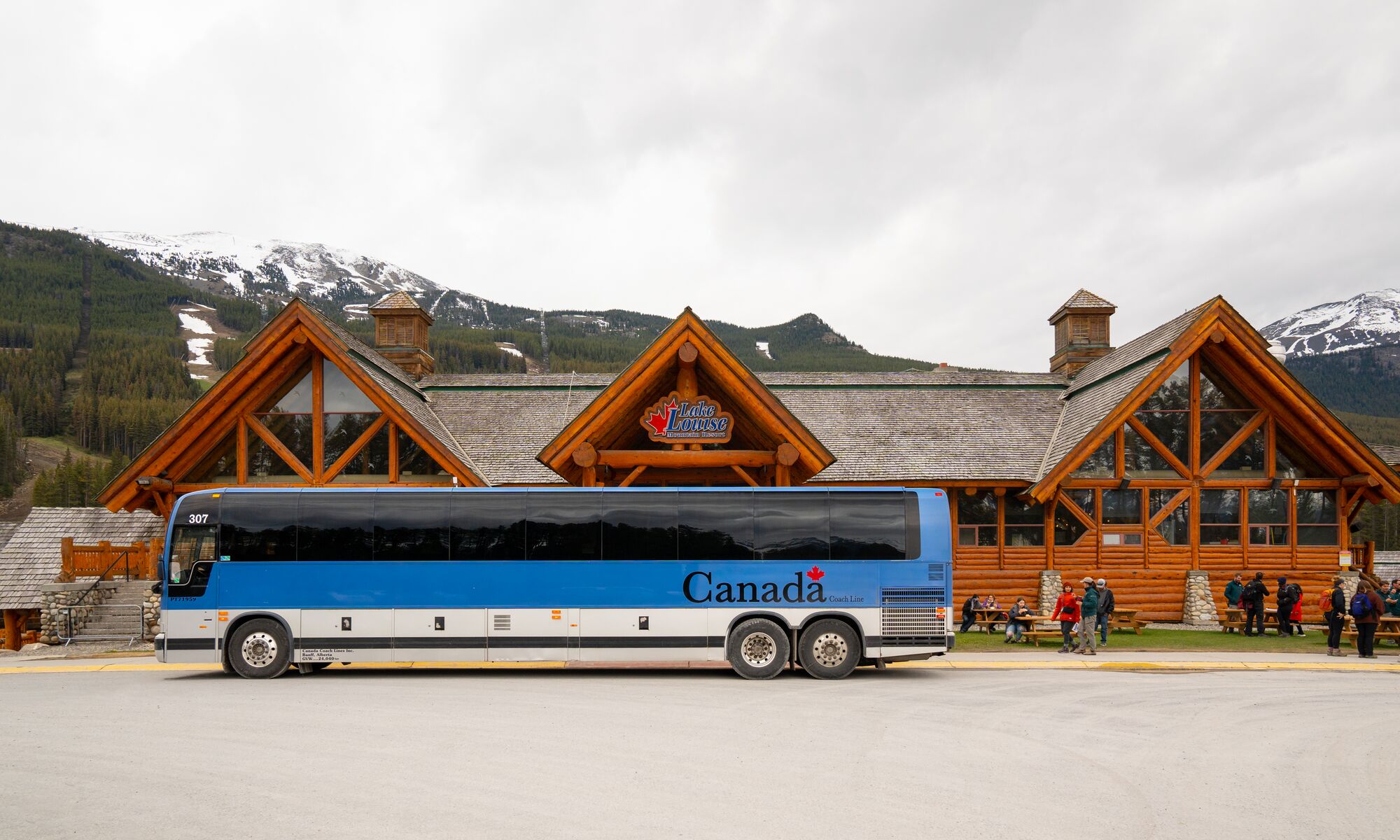 A Parks Canada Shuttles bus at the Lake Louise Ski resort in Banff National Park