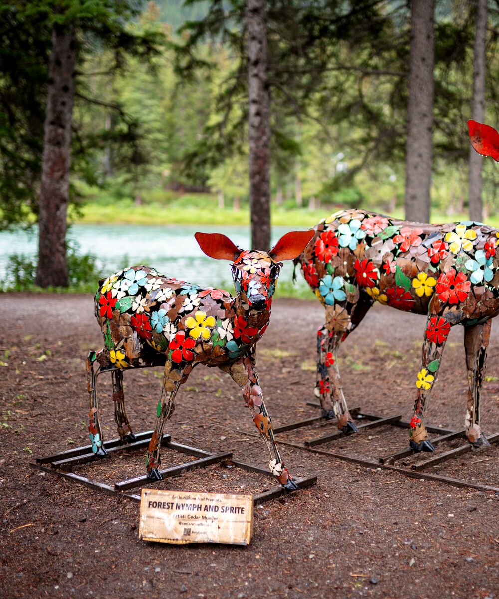 An art piece on the Art in Nature Trail in 2023 in the Banff Townsite in Banff National Park.