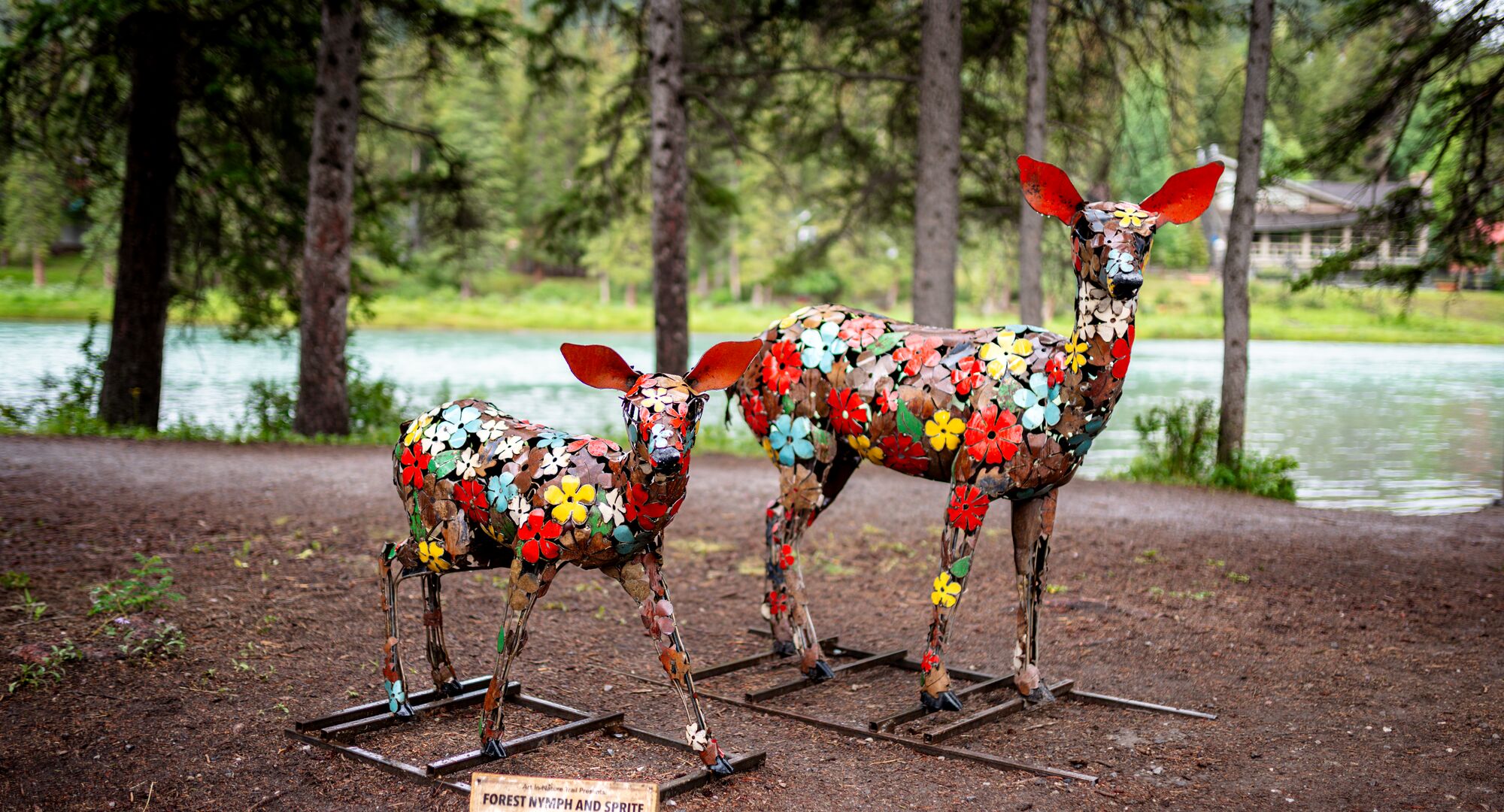 An art piece on the Art in Nature Trail in 2023 in the Banff Townsite in Banff National Park.