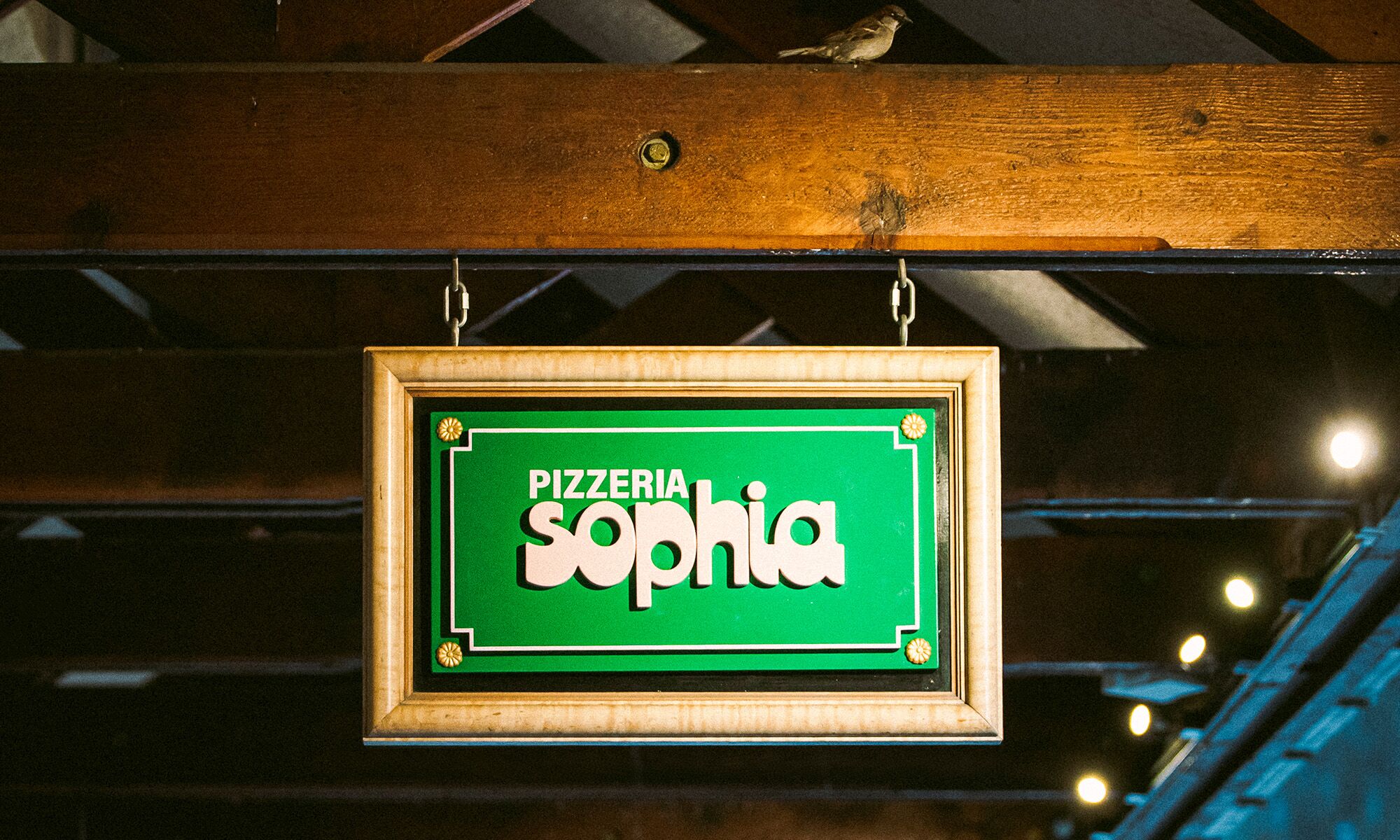 Pizzeria Sophia's sign in Banff.