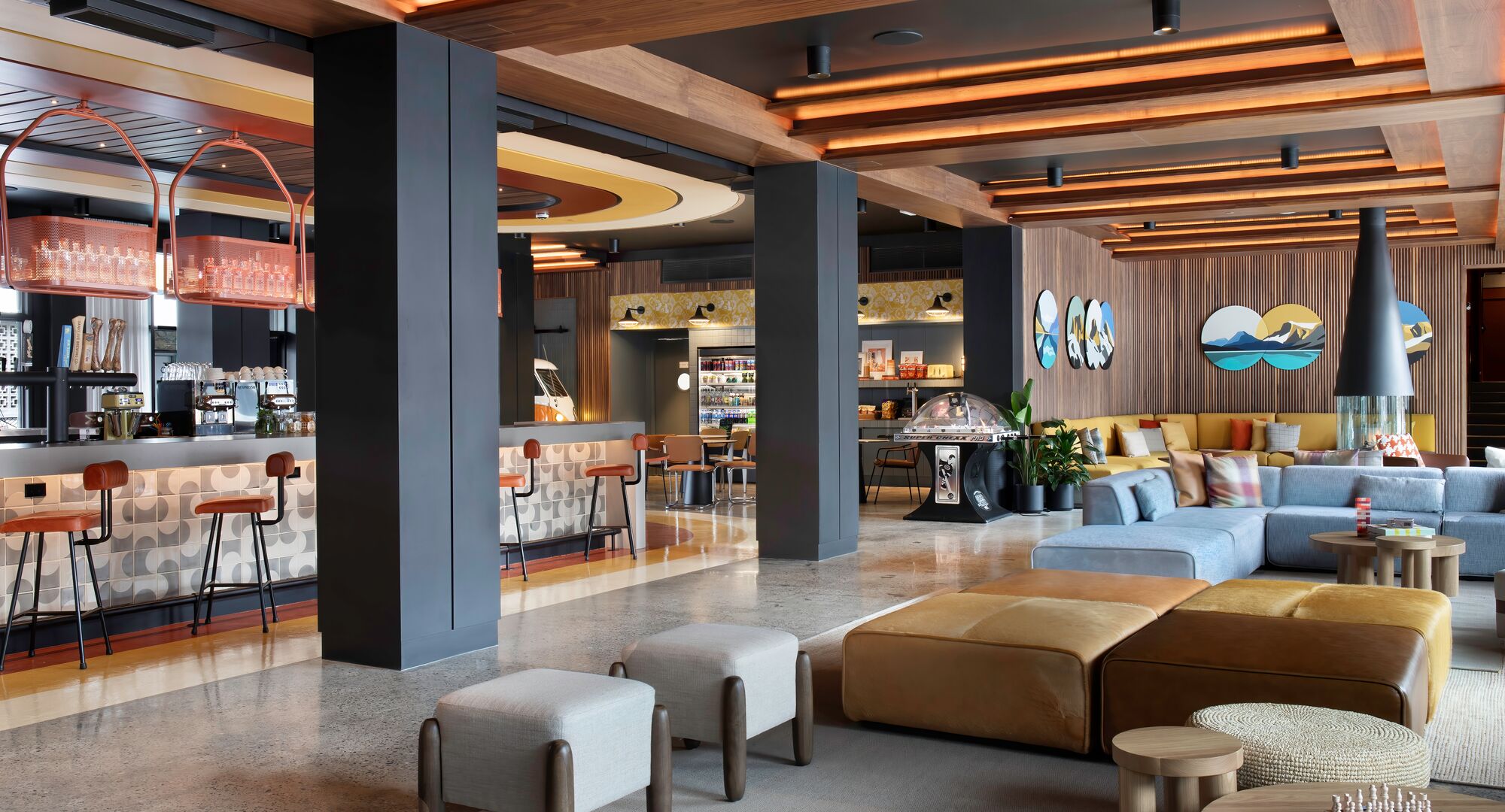 A hotel in Banff named The Moxy Banff, with a retro modern vibe.
