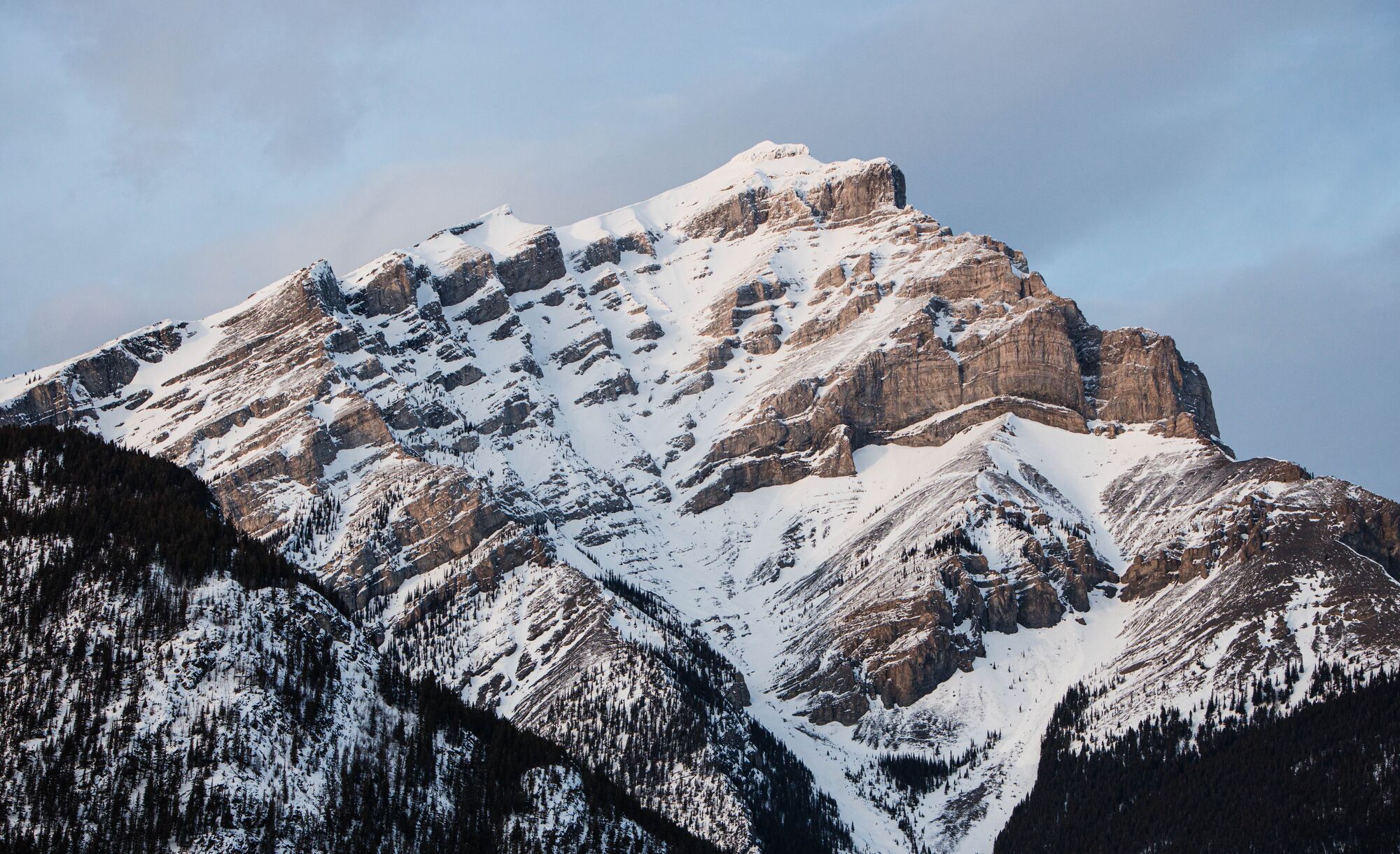 Cascade Mountain in the winter in Banff National Park.