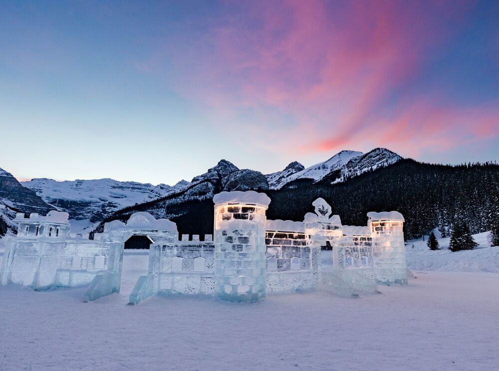 The ice castle at Lake Louise in Banff National Park.