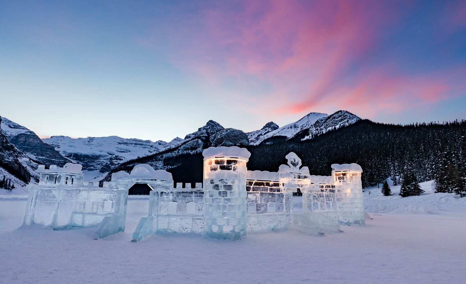 The ice castle at Lake Louise in Banff National Park.