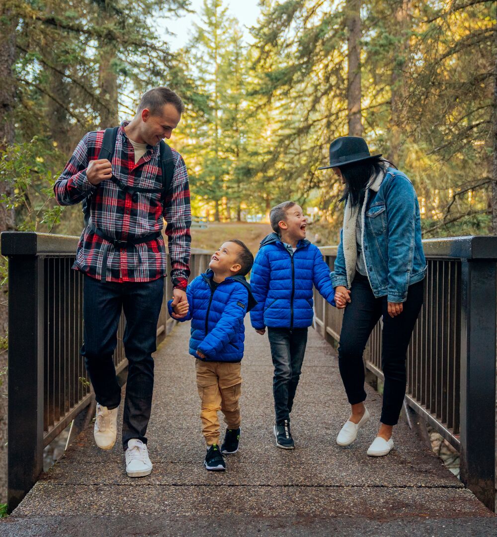 Family exploring Johnston Canyon during the summer and spring months