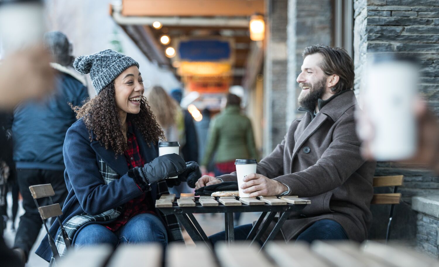 The sweet couple shares their happiness while drinking coffee at Evelyn's Coffee Bar.