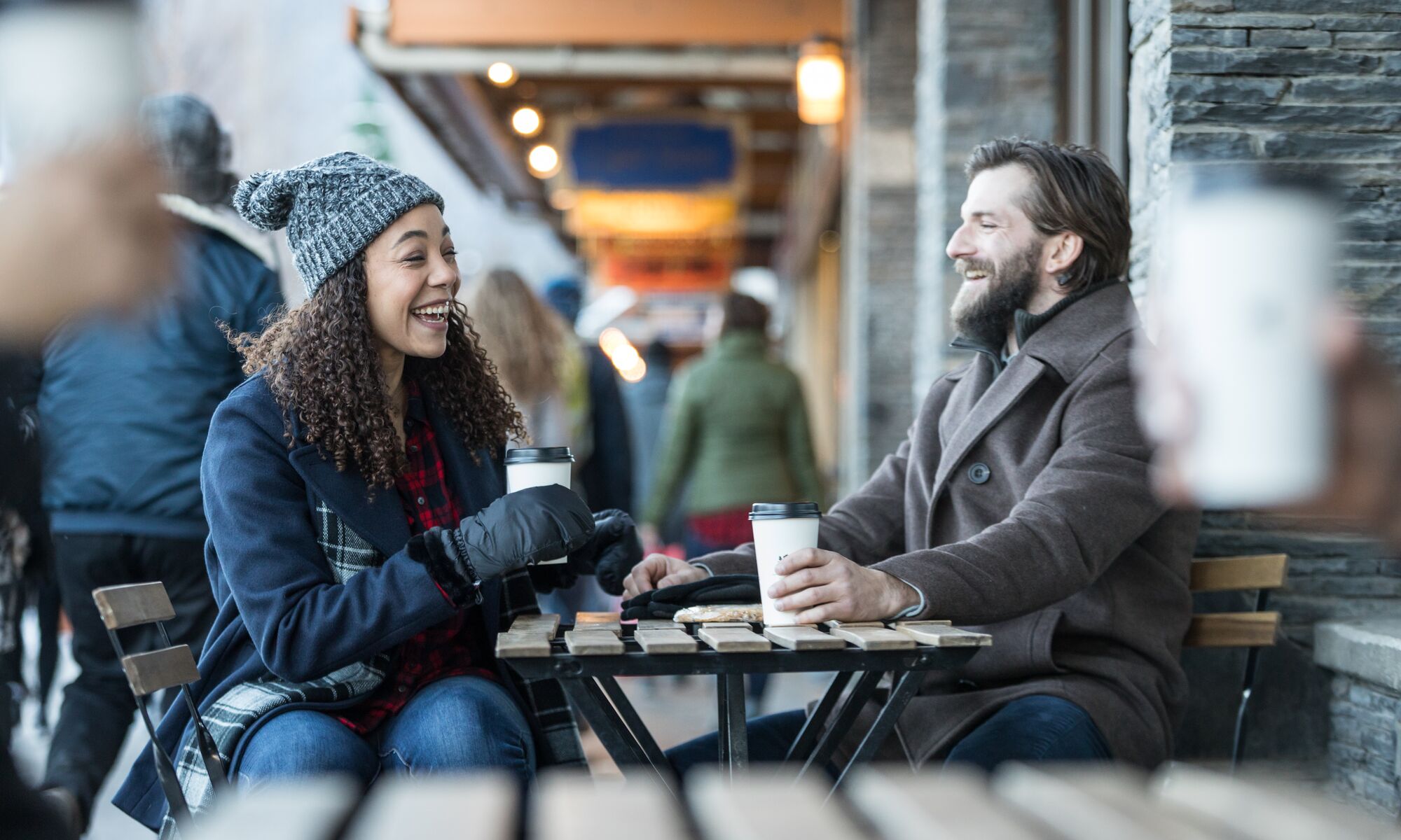 The sweet couple shares their happiness while drinking coffee at Evelyn's Coffee Bar.