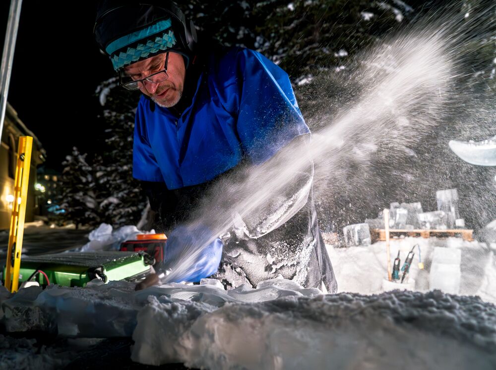 Ice sculptures at Ice Magic in Lake Louise in Banff National Park.