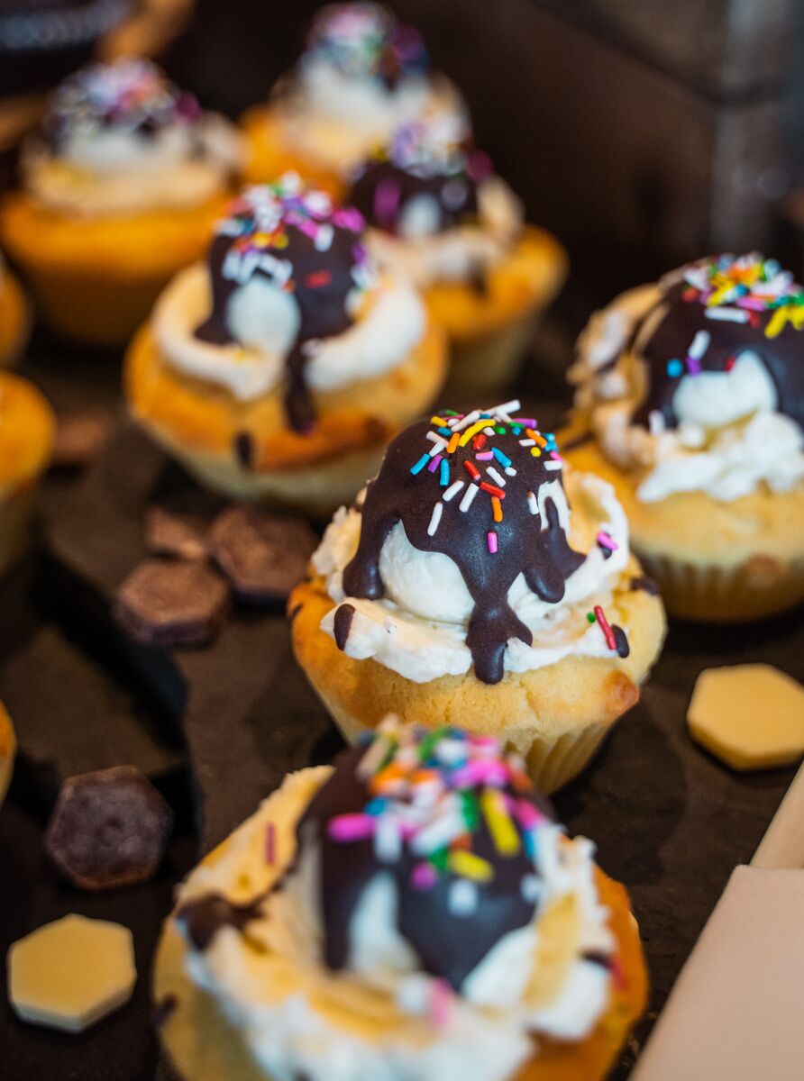 Mini cupcake deserts with chocolate and sprinkles on top at the Banff Gondola in Banff National Park.
