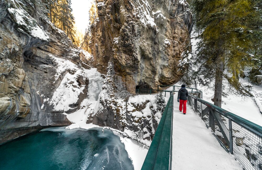 Hiking Johnston Canyon in the spring in Banff National Park
