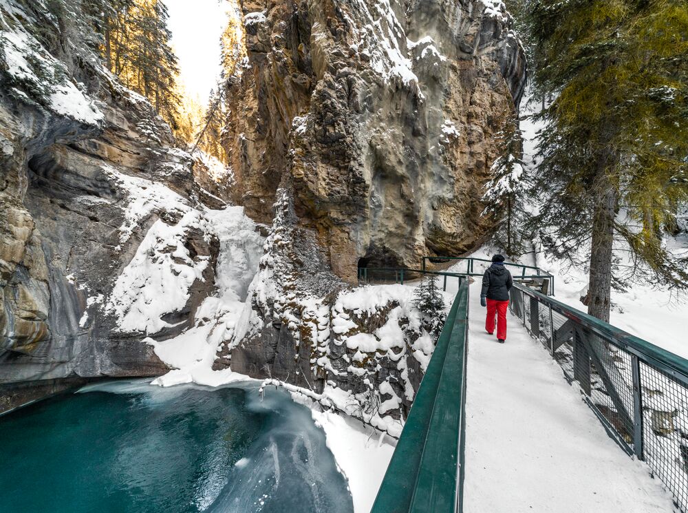 Hiking Johnston Canyon in the spring in Banff National Park