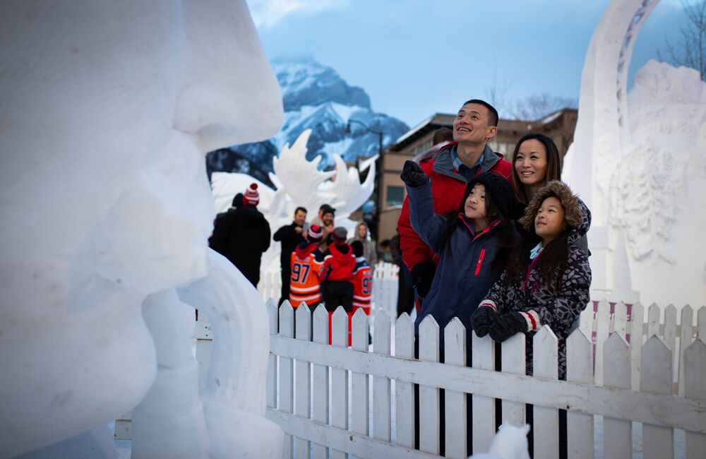 Giant Snow Sculptures on Bear Street during SnowDays Festival.