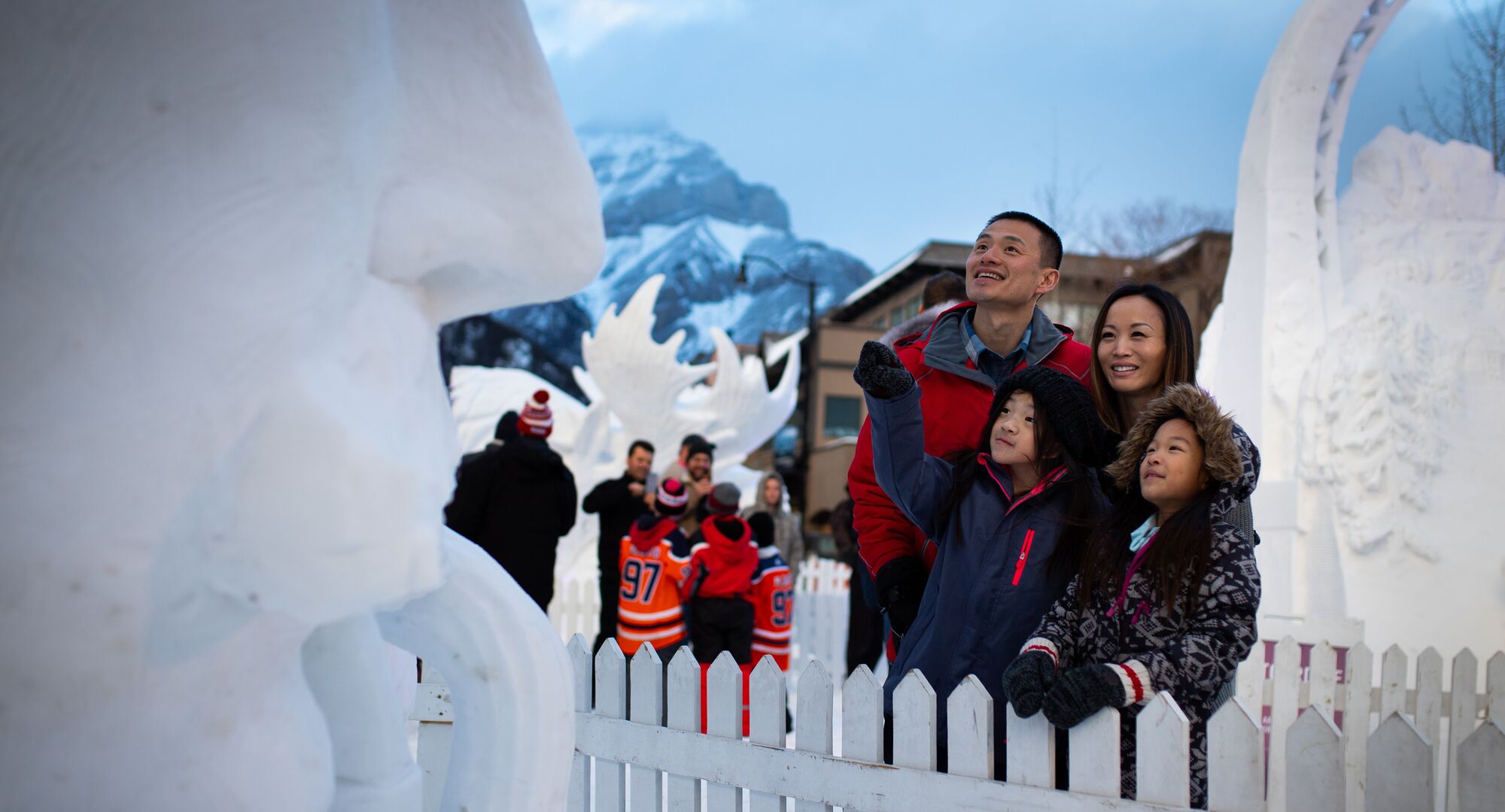 Giant Snow Sculptures on Bear Street during SnowDays Festival.