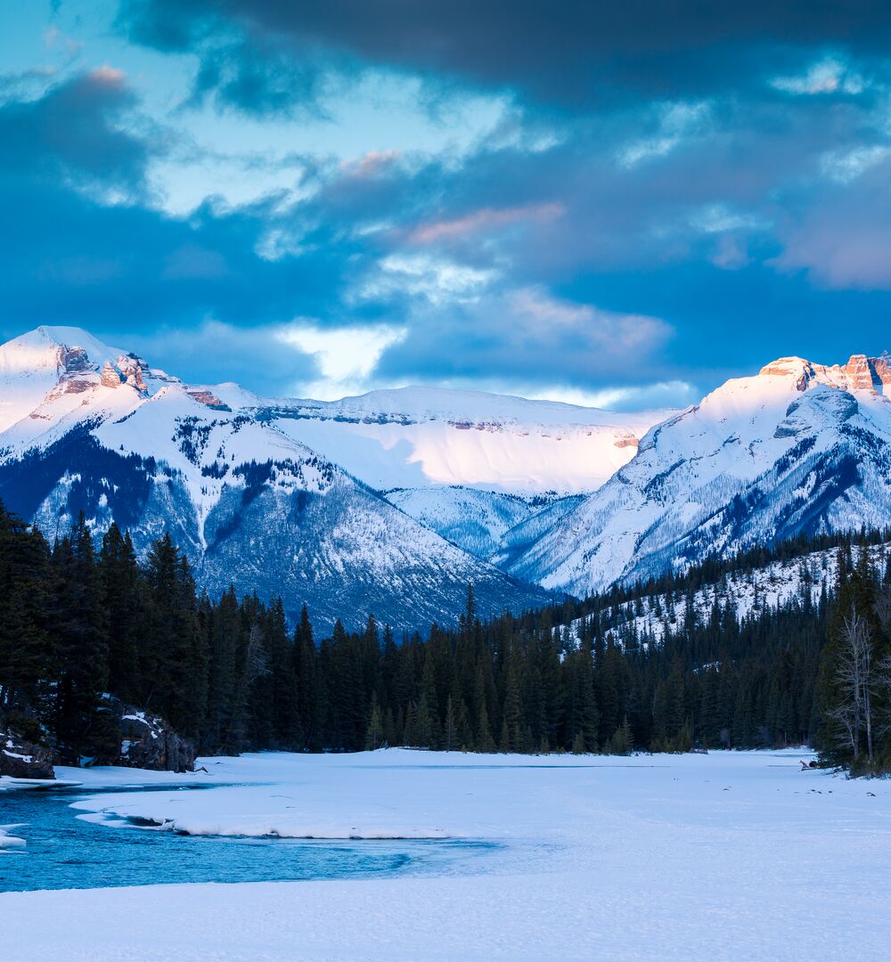 The Fairholm Range from the Bow Falls viewpoint, on a winter morning
