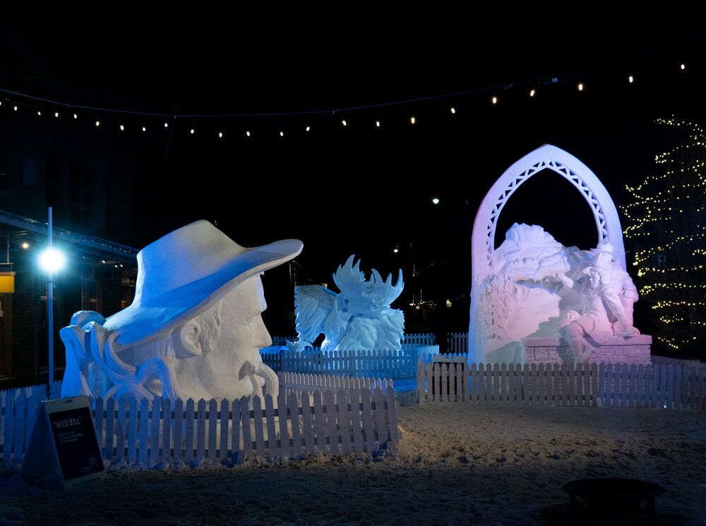 Giant Snow Sculptures on Bear Street during SnowDays Festival.