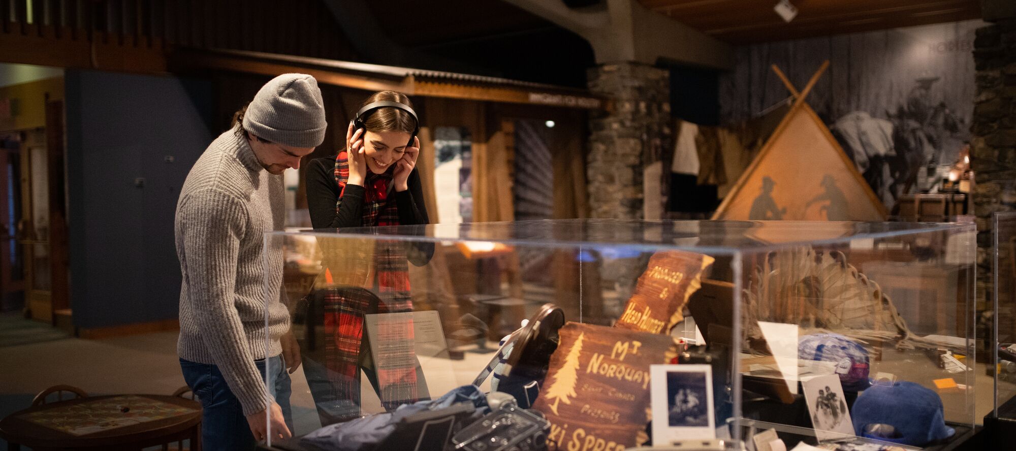 Couple looking at displays at the Whyte Museum.