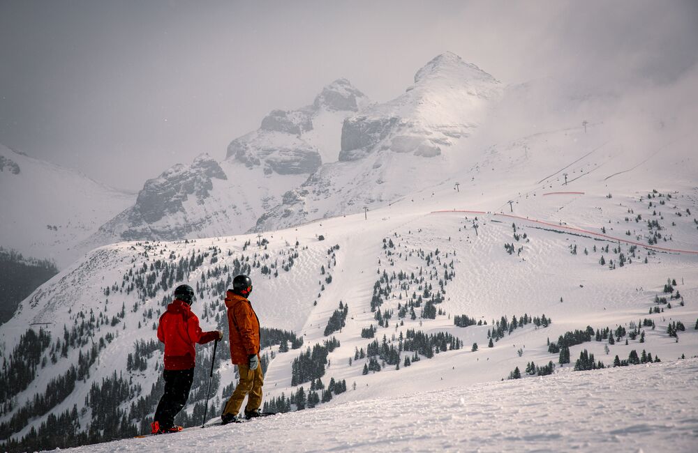 Skiing at Banff Sunshine Village in Banff National Park on a snowy winter day