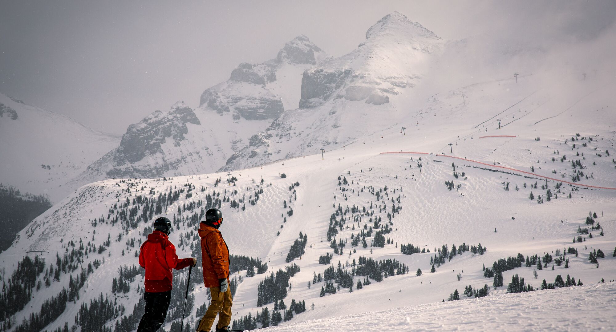 Skiing at Banff Sunshine Village in Banff National Park on a snowy winter day