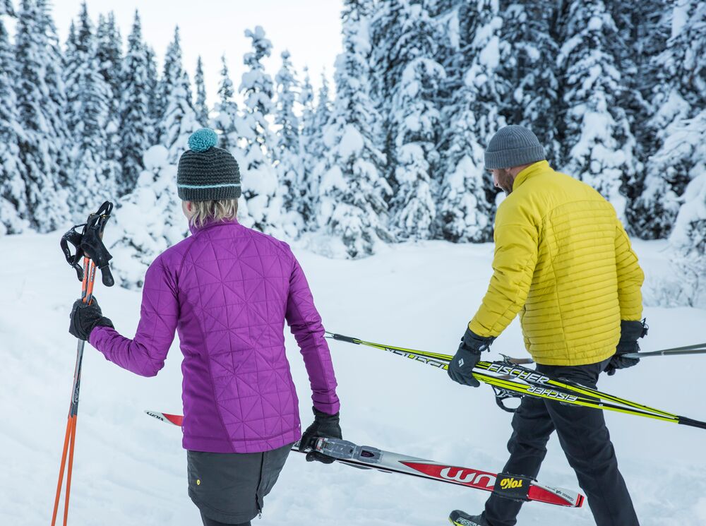 The couple is enjoying their Cross Country Skiing at Moraine Lake.