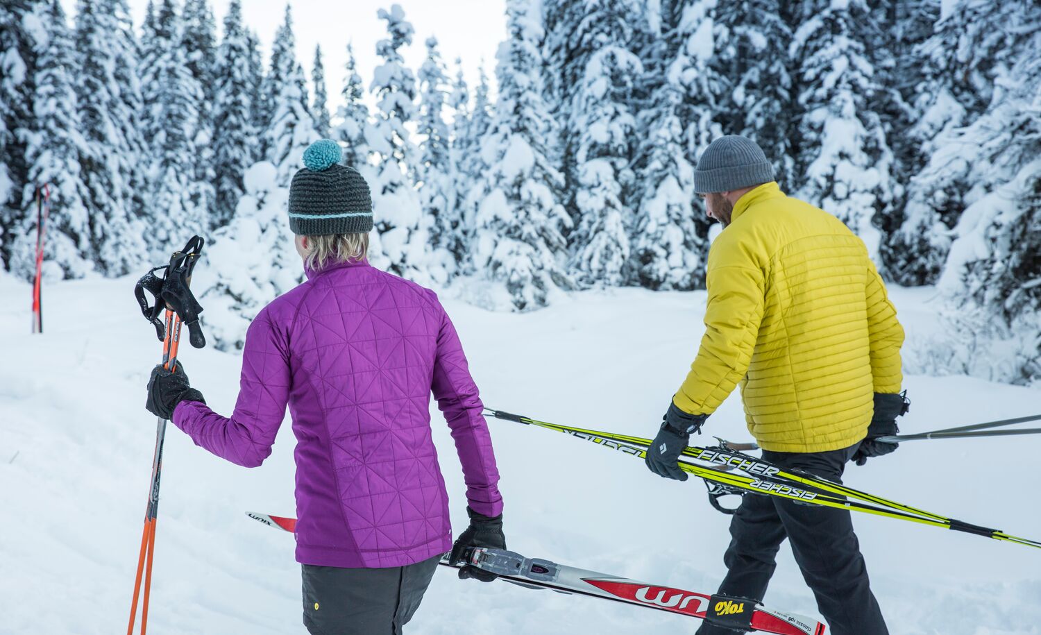 The couple is enjoying their Cross Country Skiing at Moraine Lake.