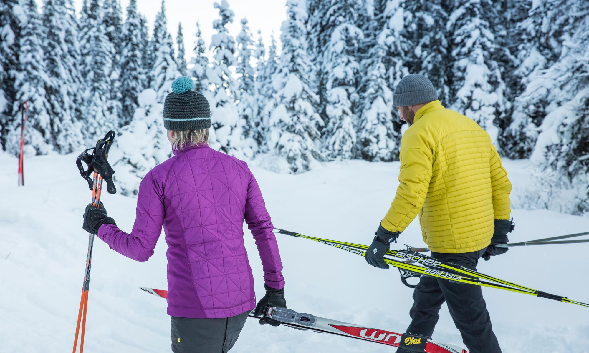 The couple is enjoying their Cross Country Skiing at Moraine Lake.