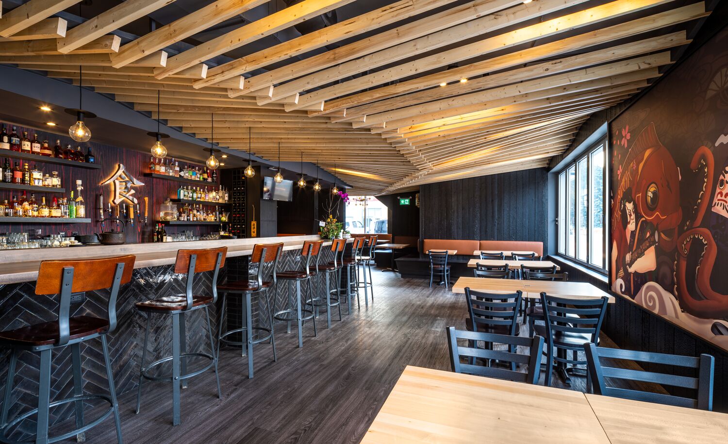 An interior of Shoku in Banff, Canada.
